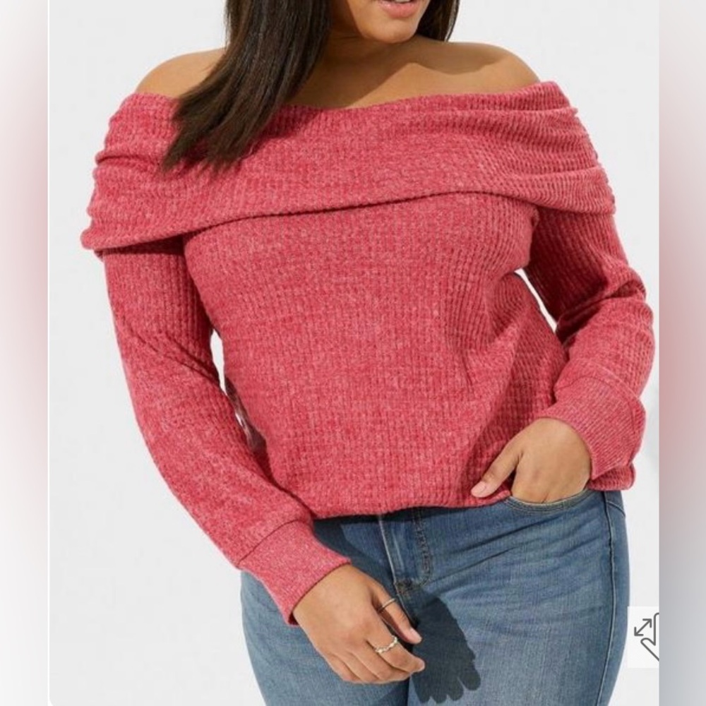 Torrid Brushed Waffle Off Shoulder Long Sleeve Top Size 5X